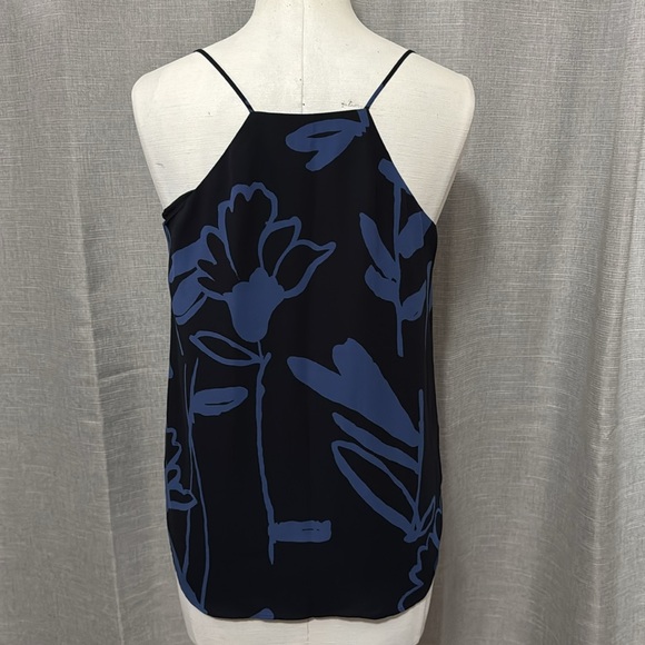 LOFT Top-Sz S Petite-Navy/Bright Blue Floral-Polyester-Lined-Slight V Neck-EUC - Picture 2 of 13